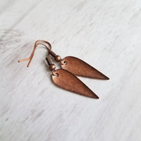 Copper Point Earrings - elongated narrow upside down tear drop w/ oxidized antiqued rustic finish - domed inverted spear shape - Constant Baubling