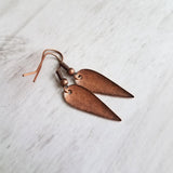 Copper Point Earrings - elongated narrow upside down tear drop w/ oxidized antiqued rustic finish - domed inverted spear shape - Constant Baubling