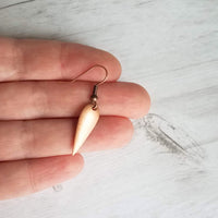 Copper Point Earrings - elongated narrow upside down tear drop w/ oxidized antiqued rustic finish - domed inverted spear shape - Constant Baubling