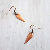 Copper Point Earrings - elongated narrow upside down tear drop w/ oxidized antiqued rustic finish - domed inverted spear shape - Constant Baubling