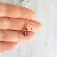 Smoky Brown Glass Leaf Earrings - small gold wire wrapped translucent leaves - 14K gold fill hook option - token gift for wife, girlfriend - Constant Baubling