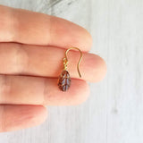 Smoky Brown Glass Leaf Earrings - small gold wire wrapped translucent leaves - 14K gold fill hook option - token gift for wife, girlfriend - Constant Baubling