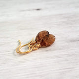 Smoky Brown Glass Leaf Earrings - small gold wire wrapped translucent leaves - 14K gold fill hook option - token gift for wife, girlfriend - Constant Baubling