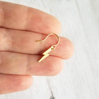Gold Lightning Bolt Earring, tiny lightning earring, little bolt earring, small lightning bolt earring, thunderstorm earring, high voltage - Constant Baubling