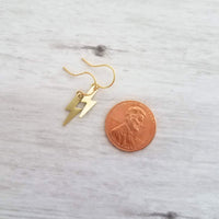 Gold Lightning Bolt Earring, tiny lightning earring, little bolt earring, small lightning bolt earring, thunderstorm earring, high voltage - Constant Baubling
