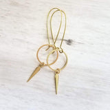 Long Gold Boho Earrings, antique brass earring, oxidized brass, lightweight earring, gold kidney hooks, gold circle earring, spike spear - Constant Baubling