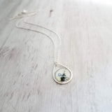 Watercolor Necklace - blue grey white yellow splotch teardrop pendant - alcohol ink style paint drop art print - delicate thin silver chain - Constant Baubling