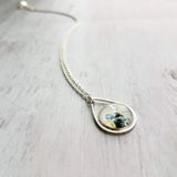 Watercolor Necklace - blue grey white yellow splotch teardrop pendant - alcohol ink style paint drop art print - delicate thin silver chain - Constant Baubling