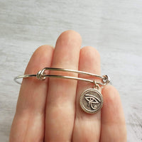 Eye of Horus Bracelet - silver Egyptian moon god celestial round coin charm of protection & healing symbol - wadjet protect health heal gift - Constant Baubling