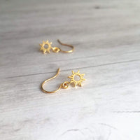 Sun Earrings - gold sunshine earring, gold sun earring, sunshine earring, sunny earring, sun ray earring, tiny sun earring, small sun charm - Constant Baubling