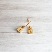 Gold Padlock Earrings, tiny padlock earring, little lock earring, lock dangle earring, gold lock charm, commitment gift, small gold lock - Constant Baubling