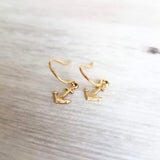 Small Gold Anchor Earrings, tiny anchor earring, anchor dangle, anchor charm, secure grounded safe, safety hope symbol, ship earring, boat - Constant Baubling