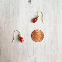 Small Strawberry Earrings, tiny strawberries, little red fruit earring, strawberry jewelry, strawberry dangle, gold strawberry charm - Constant Baubling