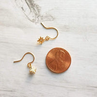 North Star Earrings - tiny gold celestial guide Polaris charm w/ cubic zirconia - wish night sky astonomy gift - 14K gold fill hook option - Constant Baubling