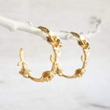 Vine Hoop Earrings, floral earring, matte silver earring, circle earring, silver branch earring, rose flower hoop .925 sterling silver posts - Constant Baubling