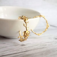 Vine Hoop Earrings, floral earring, matte silver earring, circle earring, silver branch earring, rose flower hoop .925 sterling silver posts - Constant Baubling