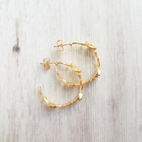 Vine Hoop Earrings, floral earring, matte silver earring, circle earring, silver branch earring, rose flower hoop .925 sterling silver posts - Constant Baubling
