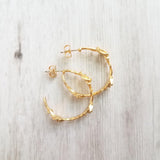 Vine Hoop Earrings, floral earring, matte silver earring, circle earring, silver branch earring, rose flower hoop .925 sterling silver posts - Constant Baubling