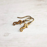 Tiny Seahorse Earrings, sea creature earring, mini seahorse earring, little bronze seahorse earring, beach earring, seahorse dangles, small - Constant Baubling
