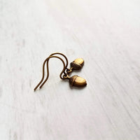 Little Acorn Earrings, small acorns, oxidized brass acorn, bronze acorns, autumn earrings, fall accessory, tiny acorn earring, petite dangle - Constant Baubling
