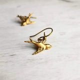 Little Bird Earrings - small brass birds, bronze bird earring, rustic birdies, birds flying together apart, couples gift, bird dangle charm - Constant Baubling
