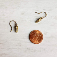 Tiny Owl Earrings - small bronze oxidized brass owlet bird charm, delicate petite little simple owl, forest woods critter gift, baby owl - Constant Baubling