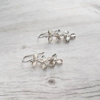 Flower Cascade Earrings - little silver bridal/wedding bridesmaid jewelry - small shiny dainty trillium - .925 sterling silver hook option - Constant Baubling