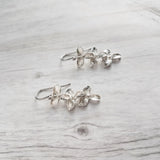 Flower Cascade Earrings - little silver bridal/wedding bridesmaid jewelry - small shiny dainty trillium - .925 sterling silver hook option - Constant Baubling
