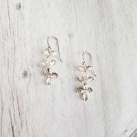 Flower Cascade Earrings - little silver bridal/wedding bridesmaid jewelry - small shiny dainty trillium - .925 sterling silver hook option - Constant Baubling