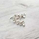 Flower Cascade Earrings - little silver bridal/wedding bridesmaid jewelry - small shiny dainty trillium - .925 sterling silver hook option - Constant Baubling