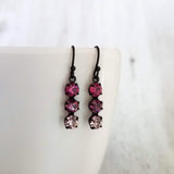 Purple Crystal Earrings, purple earring, hot pink earring, fuchsia earring, matte black earrings, dainty purple earring, small black earring - Constant Baubling