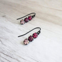Purple Crystal Earrings, purple earring, hot pink earring, fuchsia earring, matte black earrings, dainty purple earring, small black earring - Constant Baubling