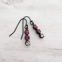 Purple Crystal Earrings, purple earring, hot pink earring, fuchsia earring, matte black earrings, dainty purple earring, small black earring - Constant Baubling