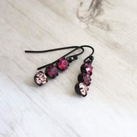 Purple Crystal Earrings, purple earring, hot pink earring, fuchsia earring, matte black earrings, dainty purple earring, small black earring - Constant Baubling