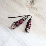 Purple Crystal Earrings, purple earring, hot pink earring, fuchsia earring, matte black earrings, dainty purple earring, small black earring - Constant Baubling