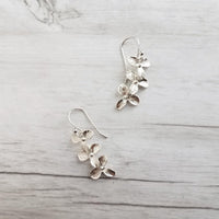 Flower Cascade Earrings - little silver bridal/wedding bridesmaid jewelry - small shiny dainty trillium - .925 sterling silver hook option - Constant Baubling