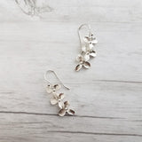 Flower Cascade Earrings - little silver bridal/wedding bridesmaid jewelry - small shiny dainty trillium - .925 sterling silver hook option - Constant Baubling