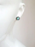 Shell Stud Earrings, seashell stud, small round stud, paua shell earring, blue green shell, seashell earring, hypoallergenic earring, beach - Constant Baubling