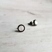 Black Stud Earrings, black silver earring, black earring, silver stud, druzy earring, silver druzy stainless steel earring, small round stud - Constant Baubling