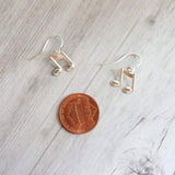 Silver Music Note Earrings, small sterling silver dangle, tiny music earring, eighth note charm, singer musician conductor teacher gift - Constant Baubling