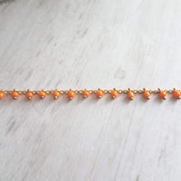 Orange Bead Bracelet, tiny seed bead bracelet, seed bead chain, small orange beads, thin gold chain, dainty gold bracelet, delicate bracelet - Constant Baubling
