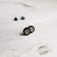 Black Stud Earrings - gunmetal silver faux druzy stone - simple round rough jagged rock - hypoallergenic stainless surgical steel post drusy - Constant Baubling