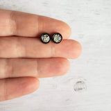 Black Stud Earrings - gunmetal silver faux druzy stone - simple round rough jagged rock - hypoallergenic stainless surgical steel post drusy - Constant Baubling