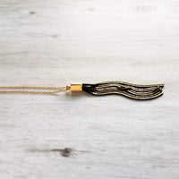 Tassel Necklace, black gold tassel pendant, herringbone chain tassel, chain fringe necklace, chain tassel necklace small black gold necklace - Constant Baubling