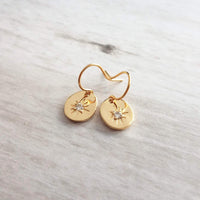 Gold Oval Dangle Earrings, CZ earring, North Star earring, cubic zirconia earring, small gold earring, petite gold earring, oval earrings - Constant Baubling