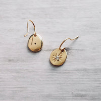 Gold Oval Dangle Earrings, CZ earring, North Star earring, cubic zirconia earring, small gold earring, petite gold earring, oval earrings - Constant Baubling