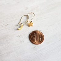 Moon Star Earrings, small gold earring, crescent moon, celestial earring, night sky earring, make a wish, gold moon earring, shooting star - Constant Baubling