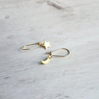 Moon Star Earrings, small gold earring, crescent moon, celestial earring, night sky earring, make a wish, gold moon earring, shooting star - Constant Baubling