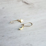 Moon Star Earrings, small gold earring, crescent moon, celestial earring, night sky earring, make a wish, gold moon earring, shooting star - Constant Baubling