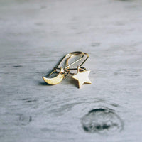 Moon Star Earrings, small gold earring, crescent moon, celestial earring, night sky earring, make a wish, gold moon earring, shooting star - Constant Baubling